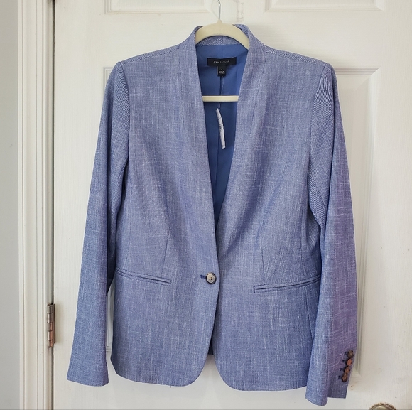 Ann Taylor Cutaway Blazer in Cross Weave Blue Size 4 NWT - Picture 2 of 15